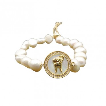 Rabbit Logo Fritillary Adjustable Pearl Bracelet