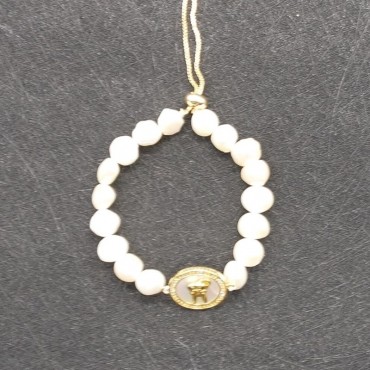 Rabbit Logo Fritillary Adjustable Pearl Bracelet