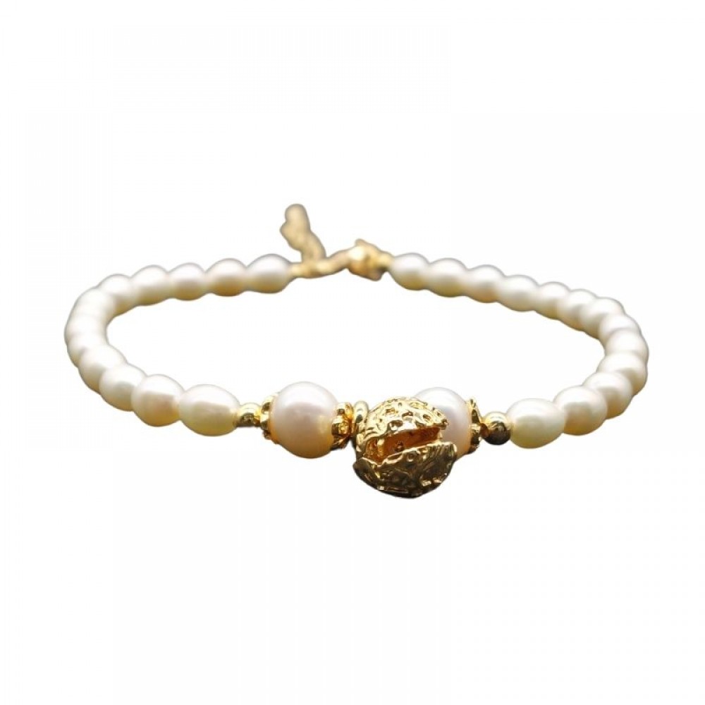 rice shape pearl beads small bell bracelet