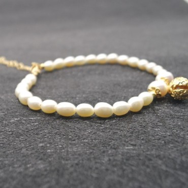 rice shape pearl beads small bell bracelet