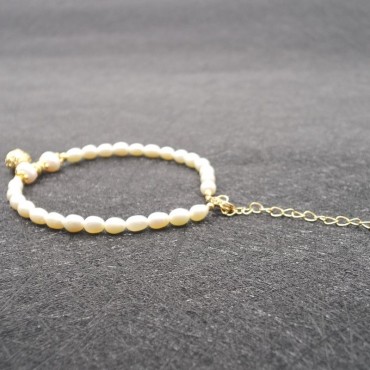 rice shape pearl beads small bell bracelet
