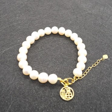 Chinese Blessing Word Pearl Bracelet