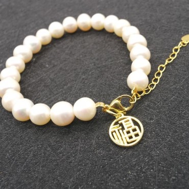 Chinese Blessing Word Pearl Bracelet