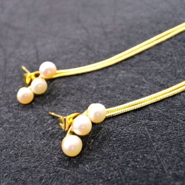 Small Semi-Round Pearl Tassel Stud Earring