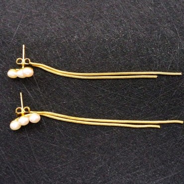 Small Semi-Round Pearl Tassel Stud Earring