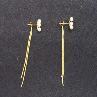 Small Semi-Round Pearl Tassel Stud Earring