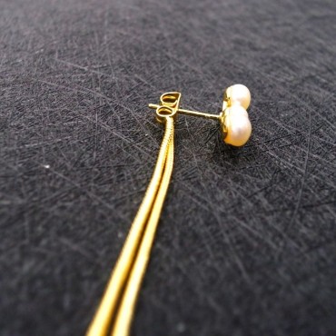 Small Semi-Round Pearl Tassel Stud Earring