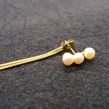Small Semi-Round Pearl Tassel Stud Earring