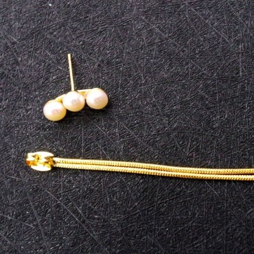 Small Semi-Round Pearl Tassel Stud Earring
