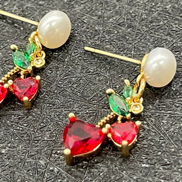 Love Cherry Design Pearl Stud Earring