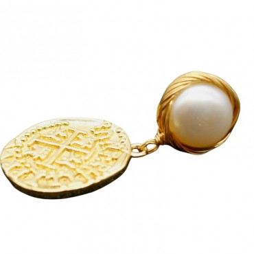 greek coin fashion pearl earring
