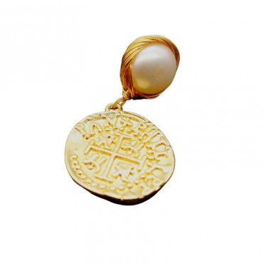 greek coin fashion pearl earring