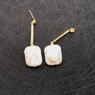 Square Shape Long Collection Pearl Stud Earring