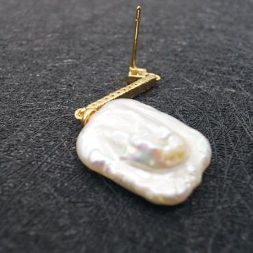 Square Shape Long Collection Pearl Stud Earring