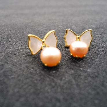 Fritillary Bow Pink Pearl Stud Earring