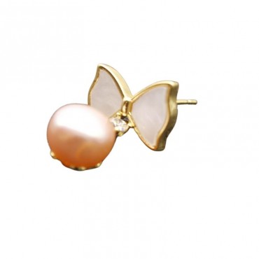 Fritillary Bow Pink Pearl Stud Earring