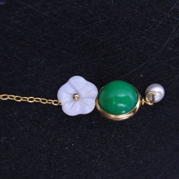 Flowe Shape Pearl shell Chain Drop Lucky Stone  Pearl Earring