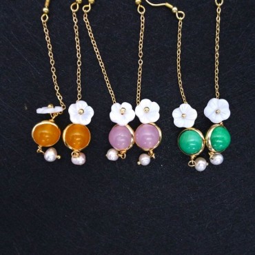 Flowe Shape Pearl shell Chain Drop Lucky Stone  Pearl Earring