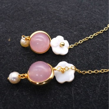 Flowe Shape Pearl shell Chain Drop Lucky Stone  Pearl Earring