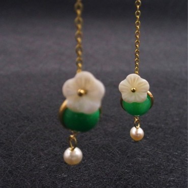 Flowe Shape Pearl shell Chain Drop Lucky Stone  Pearl Earring