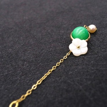 Flowe Shape Pearl shell Chain Drop Lucky Stone  Pearl Earring