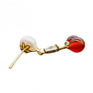 Cherry Agate Pearl Stud Earring