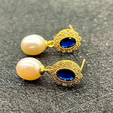 Bule Cubic Zircon Pearl Stud Earring