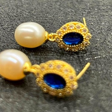 Bule Cubic Zircon Pearl Stud Earring