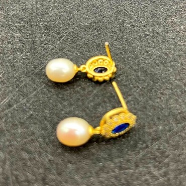 Bule Cubic Zircon Pearl Stud Earring