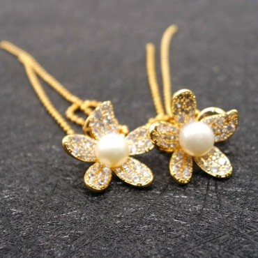 Dual-use full-set long flower earring