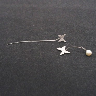 AB Type Silver Butterfly Tassel Collection Pearl Stud Earring
