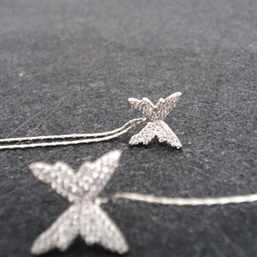 AB Type Silver Butterfly Tassel Collection Pearl Stud Earring