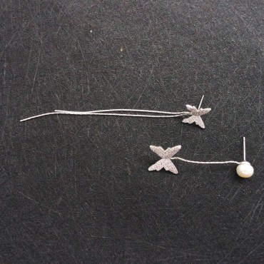 AB Type Silver Butterfly Tassel Collection Pearl Stud Earring
