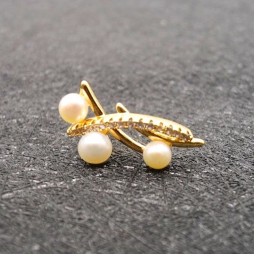 Golden Three In One Pearl Stud Earring