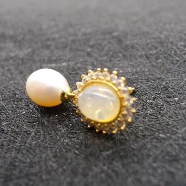 Sunflower Design Opal Pearl Stud Earring