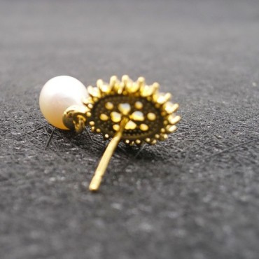 Sunflower Design Opal Pearl Stud Earring