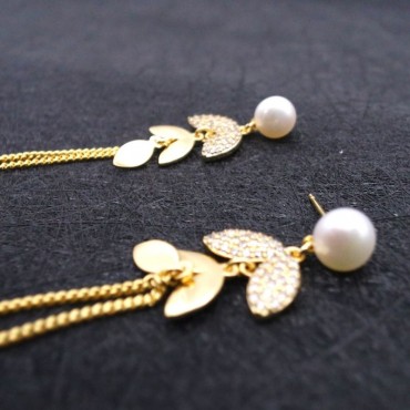 Micro Insert Leafy Long Tassel Stud Earring