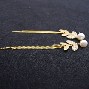 Micro Insert Leafy Long Tassel Stud Earring