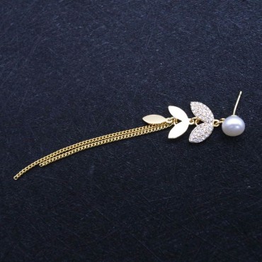 Micro Insert Leafy Long Tassel Stud Earring