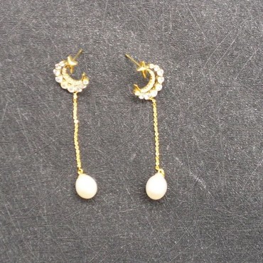 Moon Star Long Tassels Pearl Stud Earring