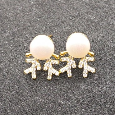 Micro Insert Deer Design Pearl Stud Earring