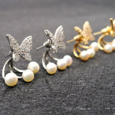 Multipurpose Butterfly Design Three in one pearl Stud Earring