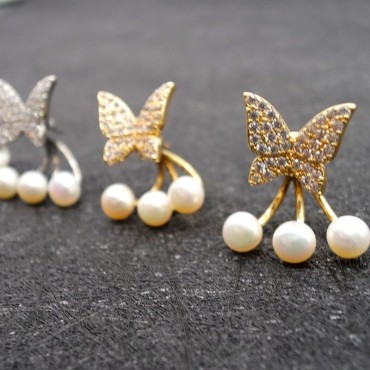 Multipurpose Butterfly Design Three in one pearl Stud Earring