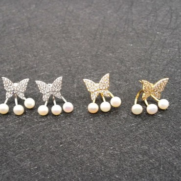 Multipurpose Butterfly Design Three in one pearl Stud Earring