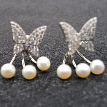 Multipurpose Butterfly Design Three in one pearl Stud Earring
