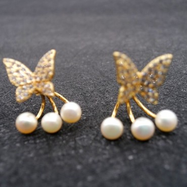 Multipurpose Butterfly Design Three in one pearl Stud Earring