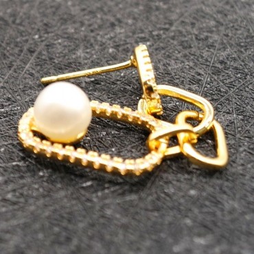 Micro Insert Square Long Chain Pearl Stud Earrings