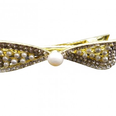 bow zircon pearl Hair Clip