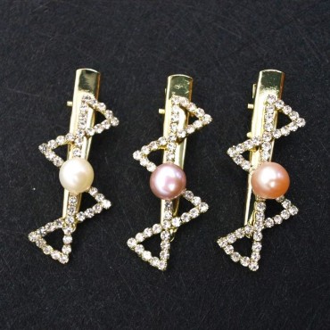Two Bow In One Design Pearl Hair Clip