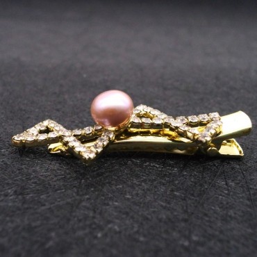 Two Bow In One Design Pearl Hair Clip